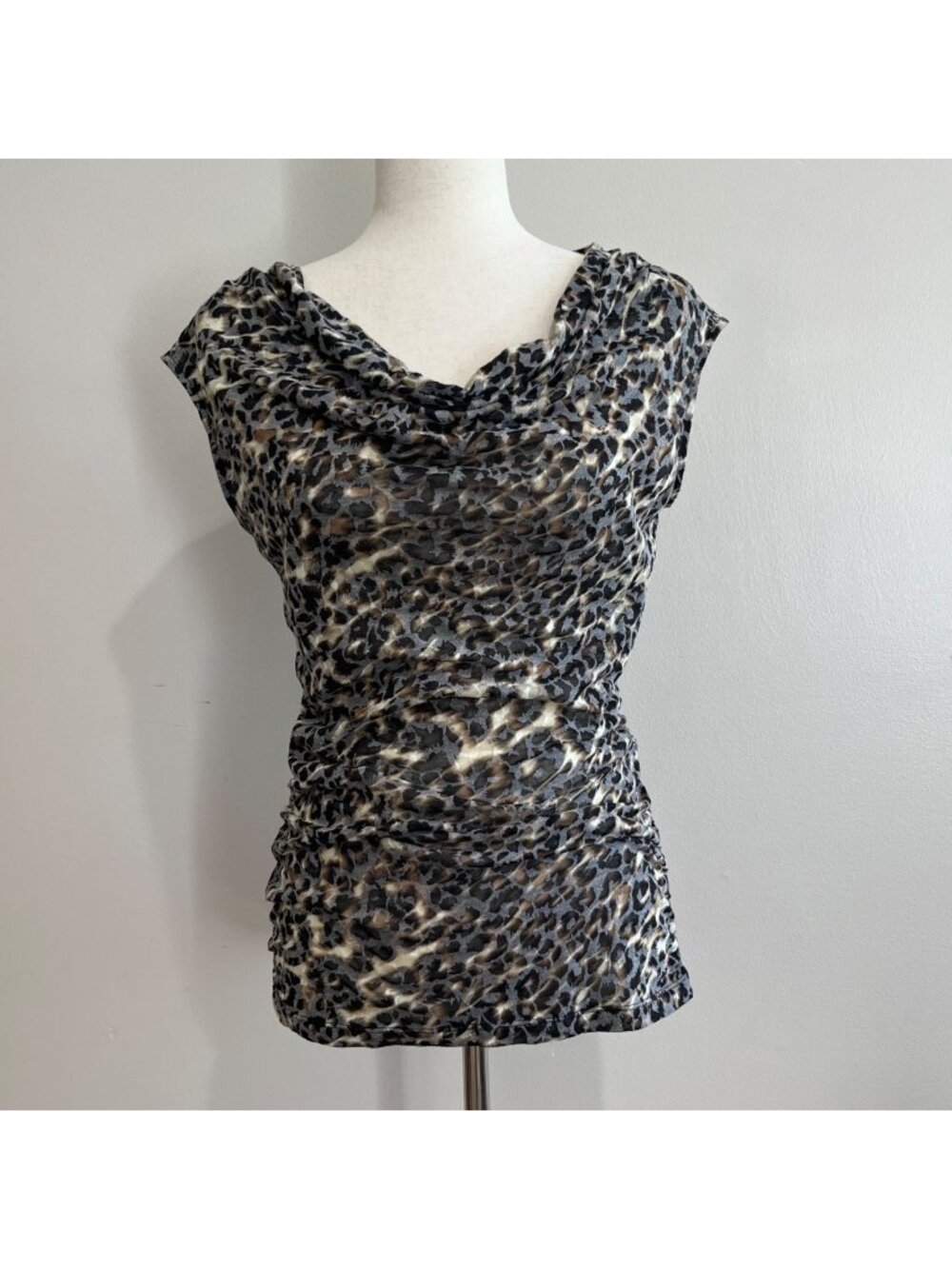 Express Cheetah Print Cowl Neck Blouse Womens M Burnout Sleeveless Y2K